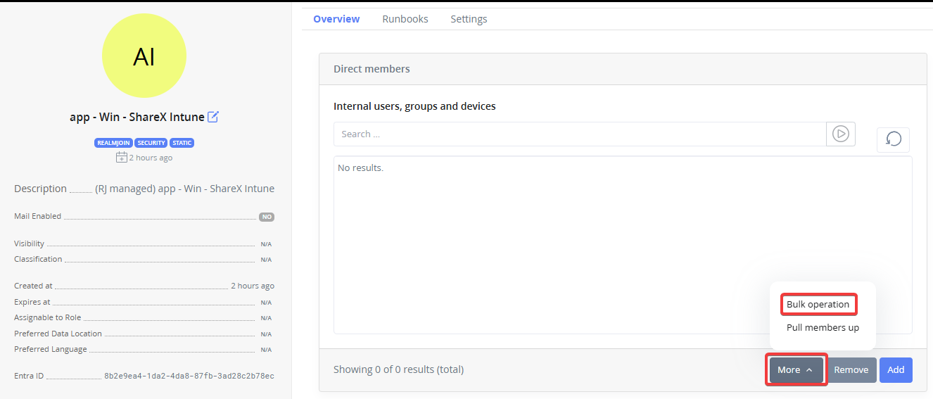 Selecting the bulk operation feature to copy all users from a existing group